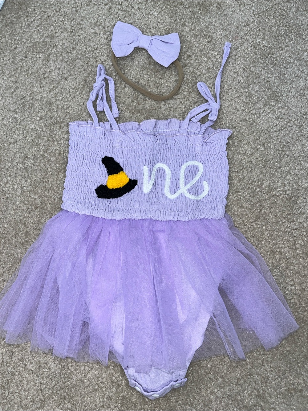Lilac Witch Tutu Onesie Costume with Bow Headband - Kids 12-18 mos